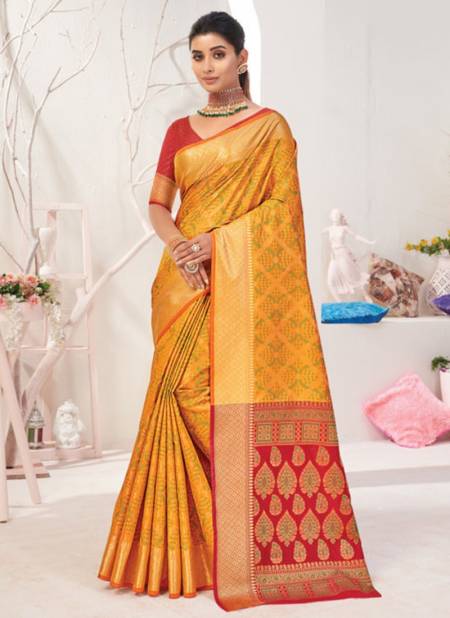 Yellow Colour SANGAM IKKAT PATOLA Fancy Designer Festive Wear Latest Saree Collection 1905